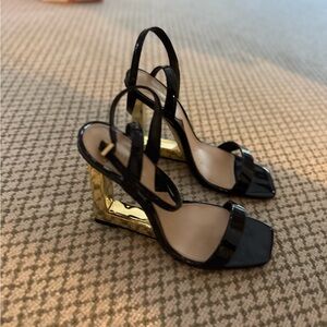 SCHUTZ Black Strappy Wedge Heels